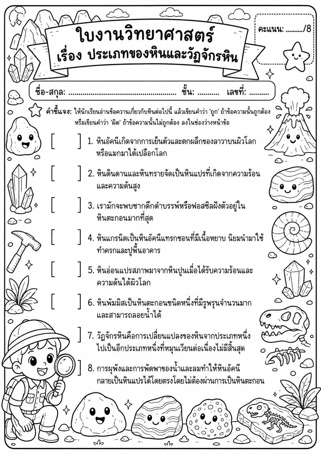 ตัวอย่างใบงาน แจกฟรี! ใบงานวิทยาศาสตร์ ป.6 เรื่องประเภทของหินและวัฏจักรหิน พร้อมเฉลยละเอียด เสริมทักษะนักธรณีวิทยารุ่นเยาว์