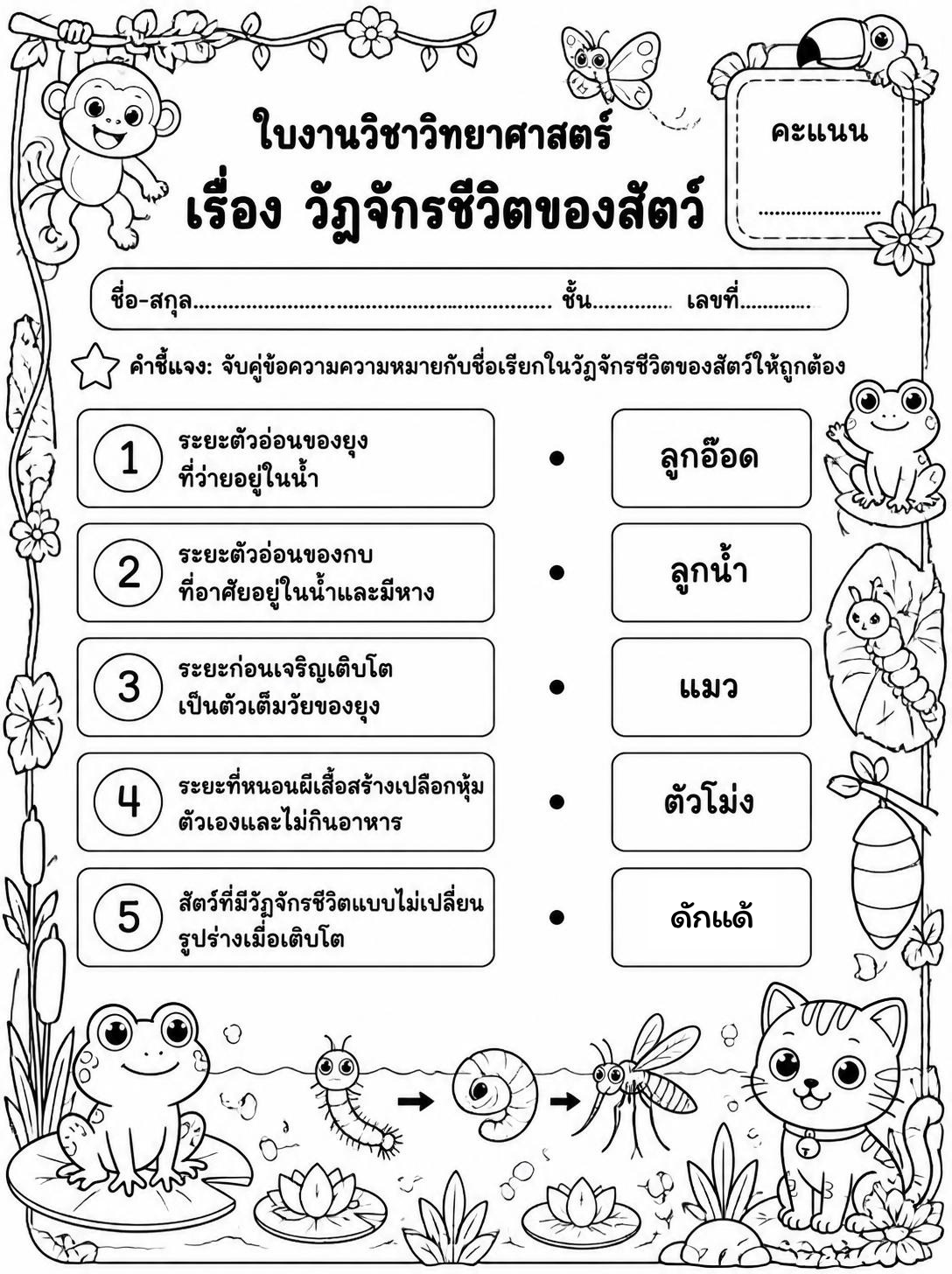 ตัวอย่างใบงาน แจกฟรี ใบงานวิทยาศาสตร์ ป.3 เรื่อง วัฏจักรชีวิตของสัตว์ พร้อมเฉลยความรู้ครบถ้วน