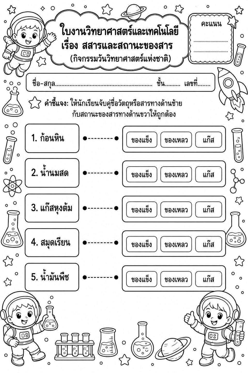 ตัวอย่างใบงาน แจกฟรี ใบงานวิทยาศาสตร์ เรื่อง สสารและสถานะของสาร พร้อมเฉลยละเอียด